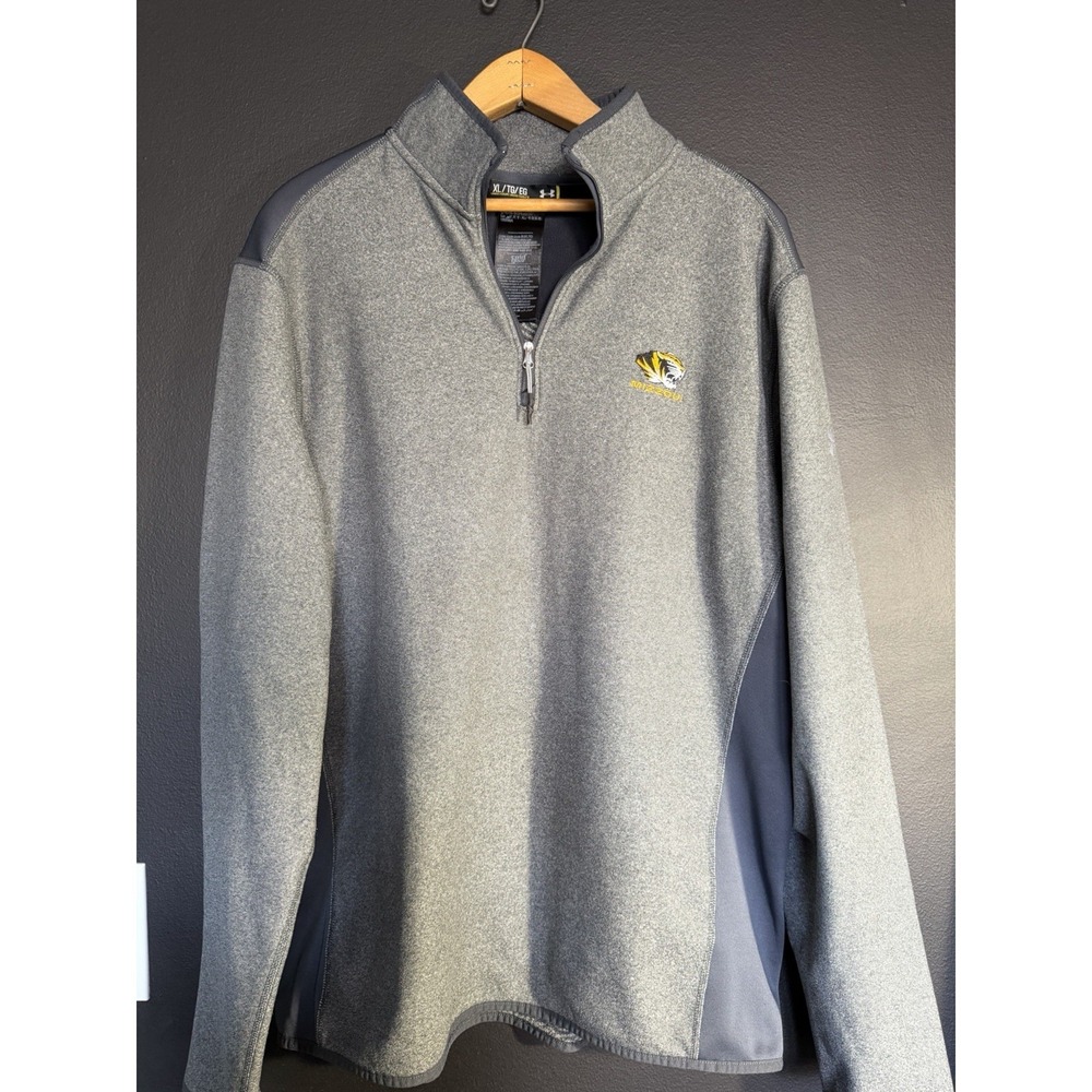 Mizzou Tigers‎ 1/4 Zip Sweater Fleece Men's XL Gray Embroidered Pullover Logo